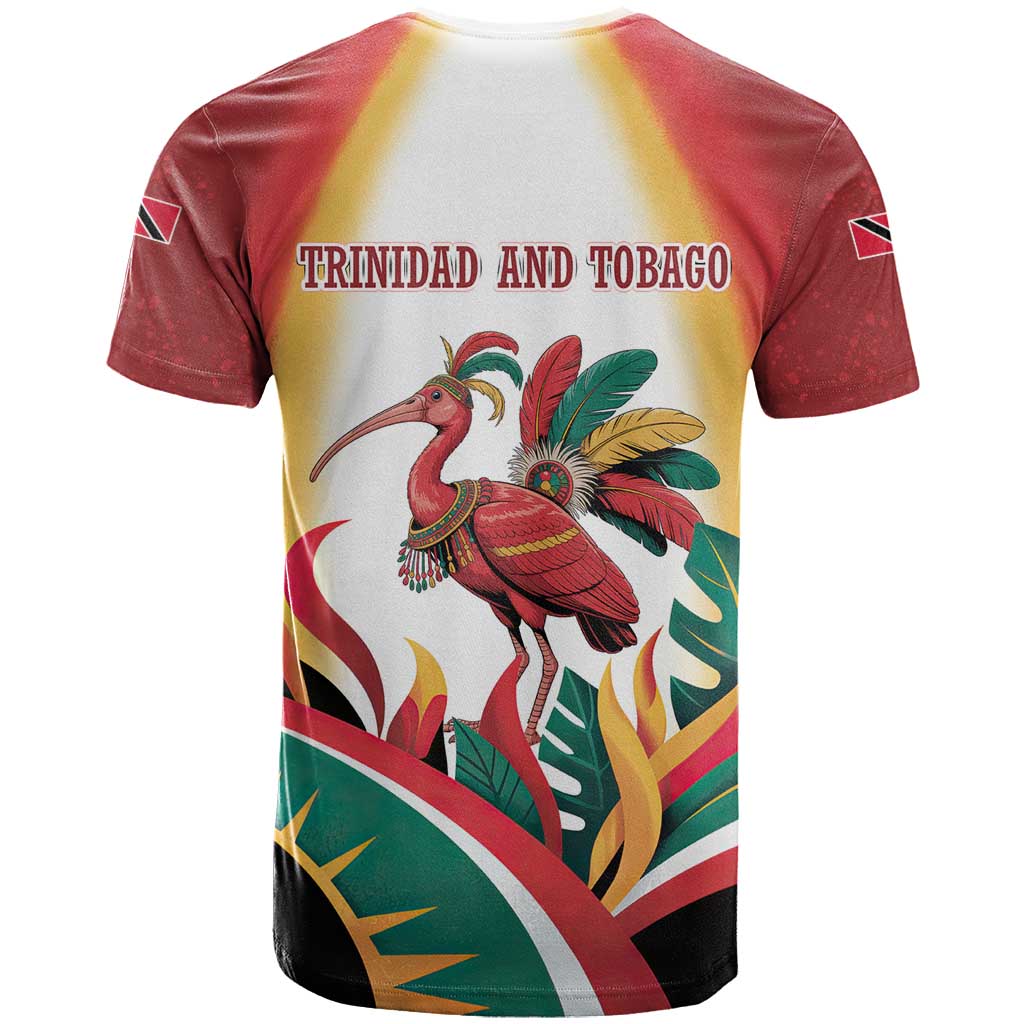 Trinidad and Tobago Scarlet Ibis T Shirt with Tropical Leaves and National Flag Design TS04