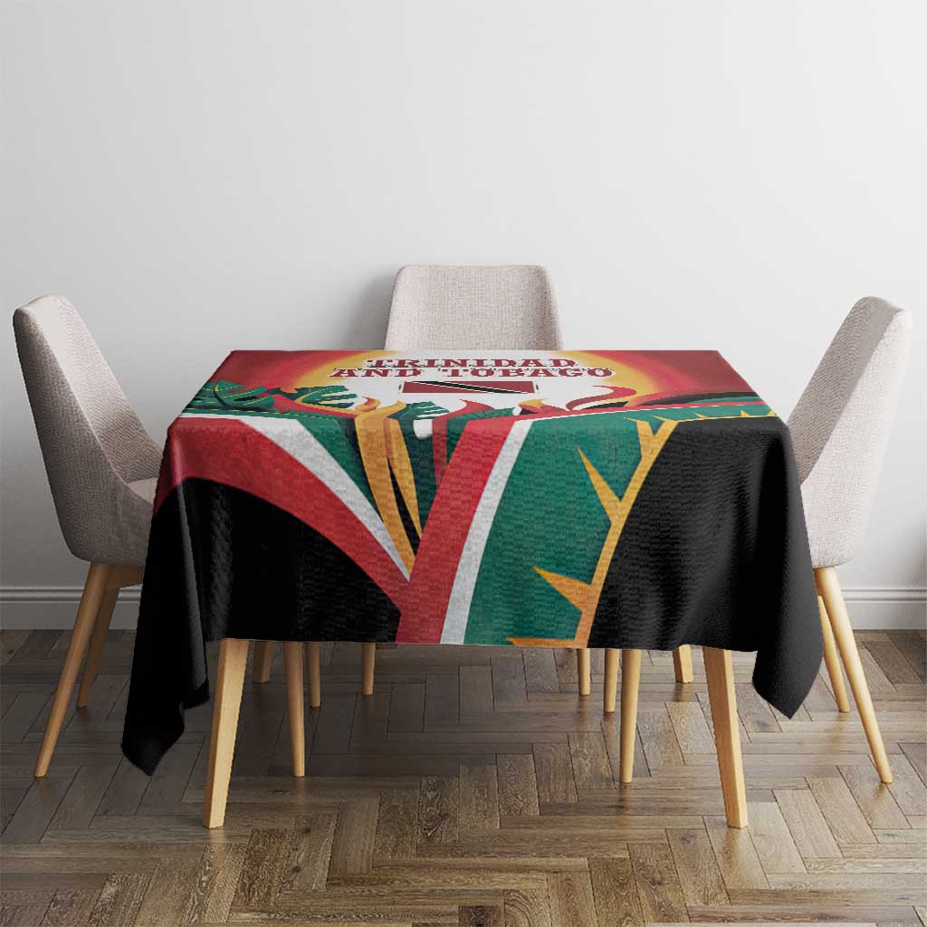 Trinidad and Tobago Scarlet Ibis Tablecloth with Tropical Leaves and National Flag Design TS04