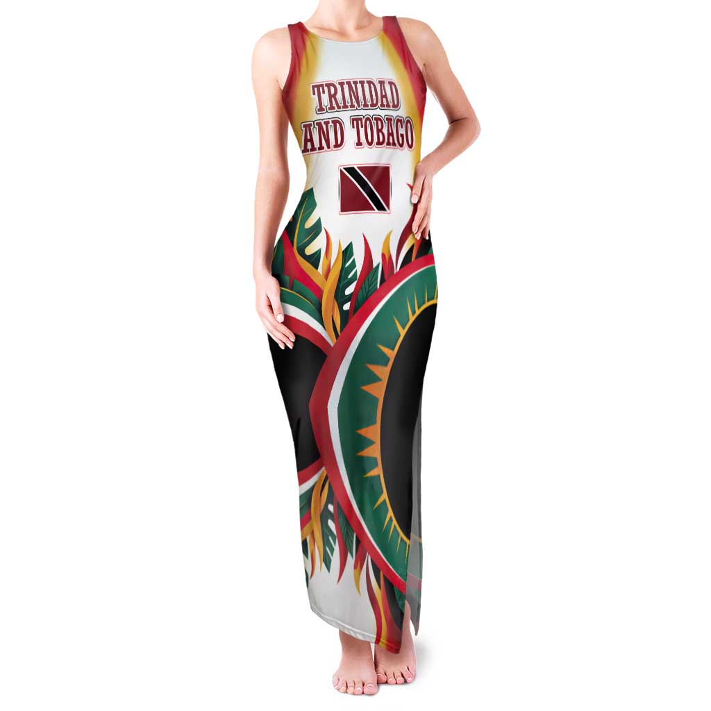 Trinidad and Tobago Scarlet Ibis Tank Maxi Dress with Tropical Leaves and National Flag Design TS04