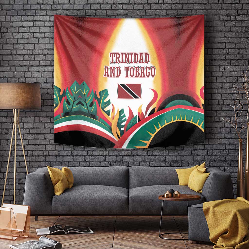 Trinidad and Tobago Scarlet Ibis Tapestry with Tropical Leaves and National Flag Design TS04
