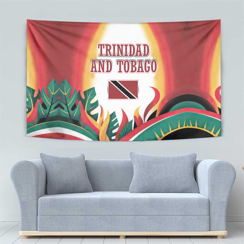 Trinidad and Tobago Scarlet Ibis Tapestry with Tropical Leaves and National Flag Design TS04