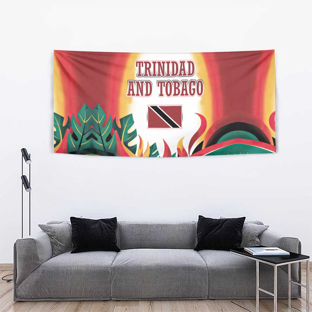 Trinidad and Tobago Scarlet Ibis Tapestry with Tropical Leaves and National Flag Design TS04