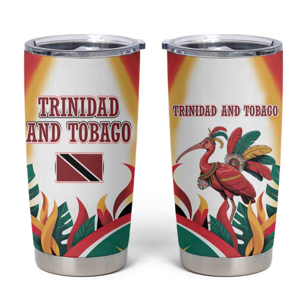 Trinidad and Tobago Scarlet Ibis Tumbler Cup with Tropical Leaves and National Flag Design TS04