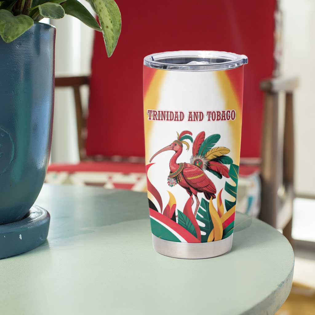 Trinidad and Tobago Scarlet Ibis Tumbler Cup with Tropical Leaves and National Flag Design TS04