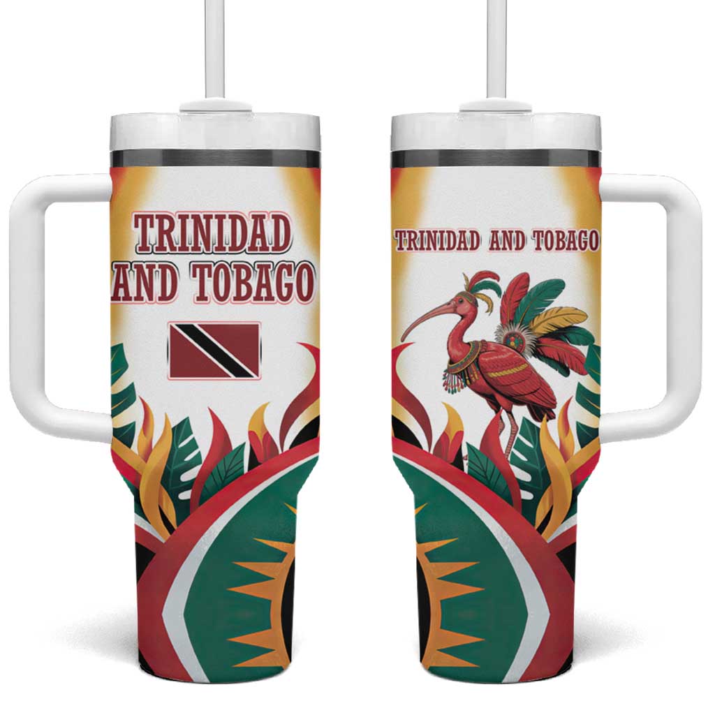 Trinidad and Tobago Scarlet Ibis Tumbler With Handle with Tropical Leaves and National Flag Design TS04