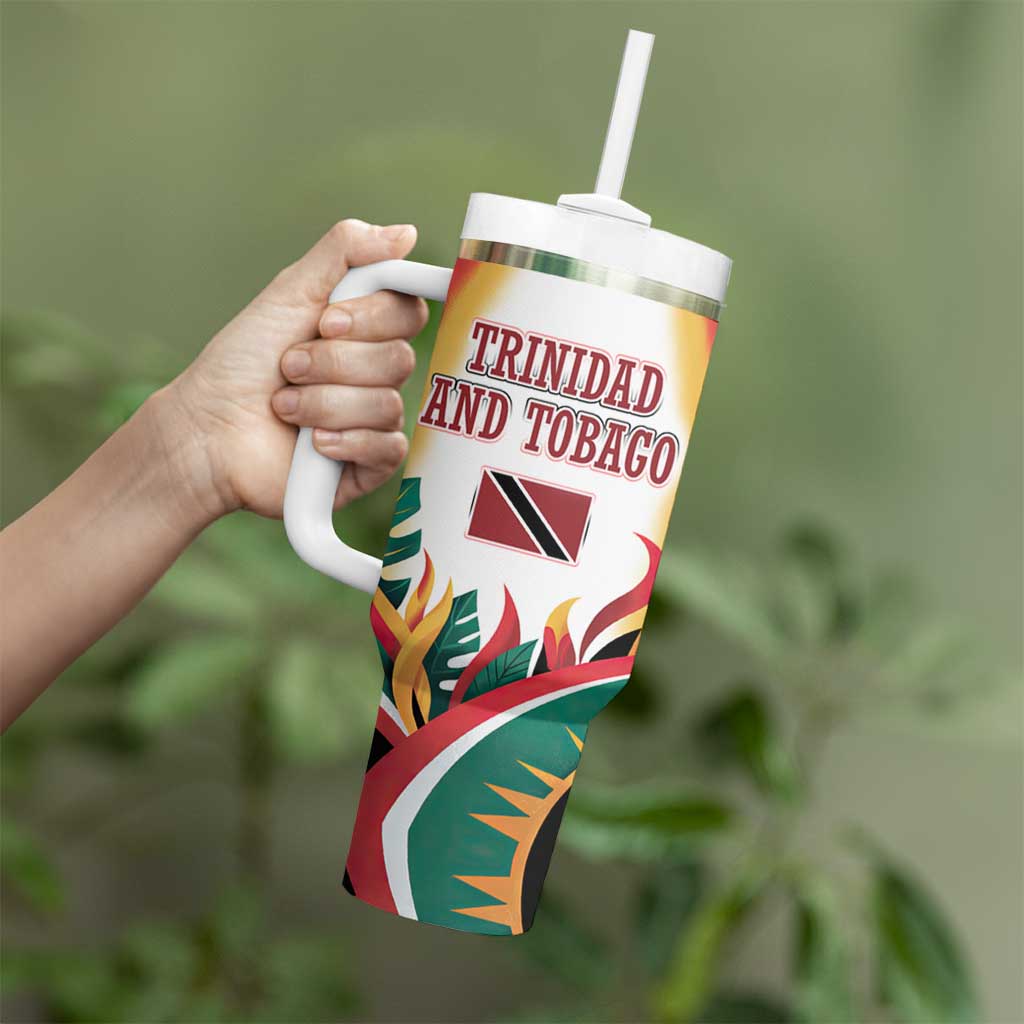 Trinidad and Tobago Scarlet Ibis Tumbler With Handle with Tropical Leaves and National Flag Design TS04