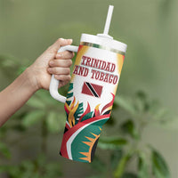Trinidad and Tobago Scarlet Ibis Tumbler With Handle with Tropical Leaves and National Flag Design TS04
