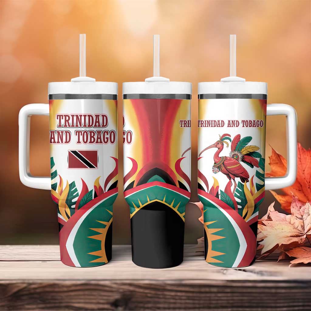 Trinidad and Tobago Scarlet Ibis Tumbler With Handle with Tropical Leaves and National Flag Design TS04