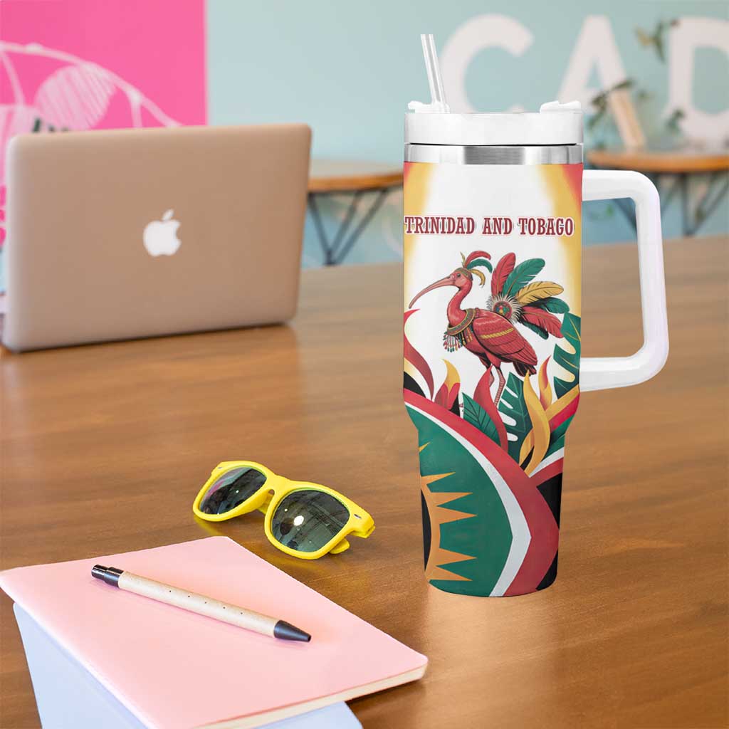 Trinidad and Tobago Scarlet Ibis Tumbler With Handle with Tropical Leaves and National Flag Design TS04