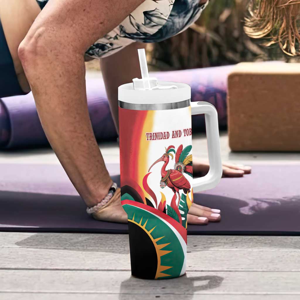 Trinidad and Tobago Scarlet Ibis Tumbler With Handle with Tropical Leaves and National Flag Design TS04