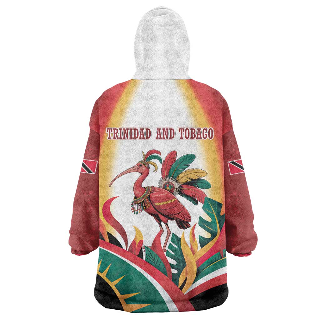 Trinidad and Tobago Scarlet Ibis Wearable Blanket Hoodie with Tropical Leaves and National Flag Design TS04
