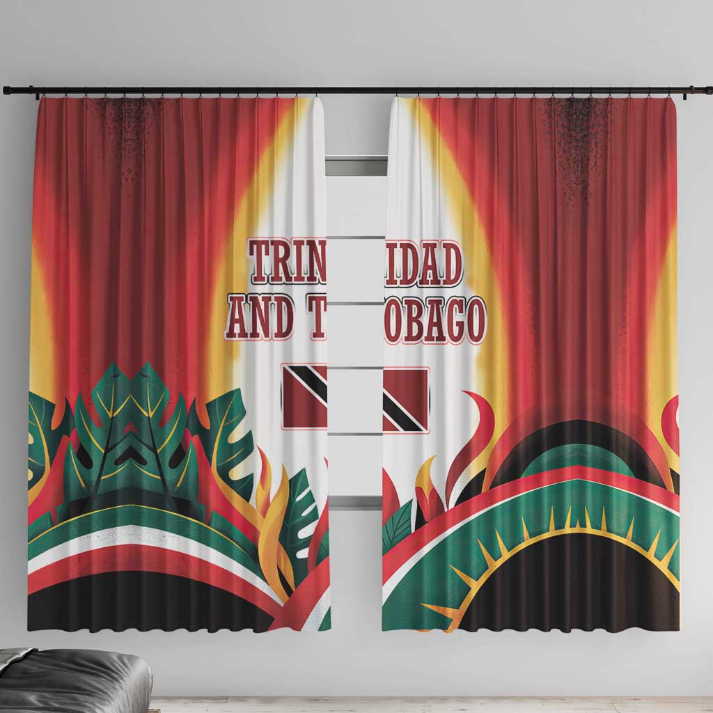 Trinidad and Tobago Scarlet Ibis Window Curtain with Tropical Leaves and National Flag Design TS04
