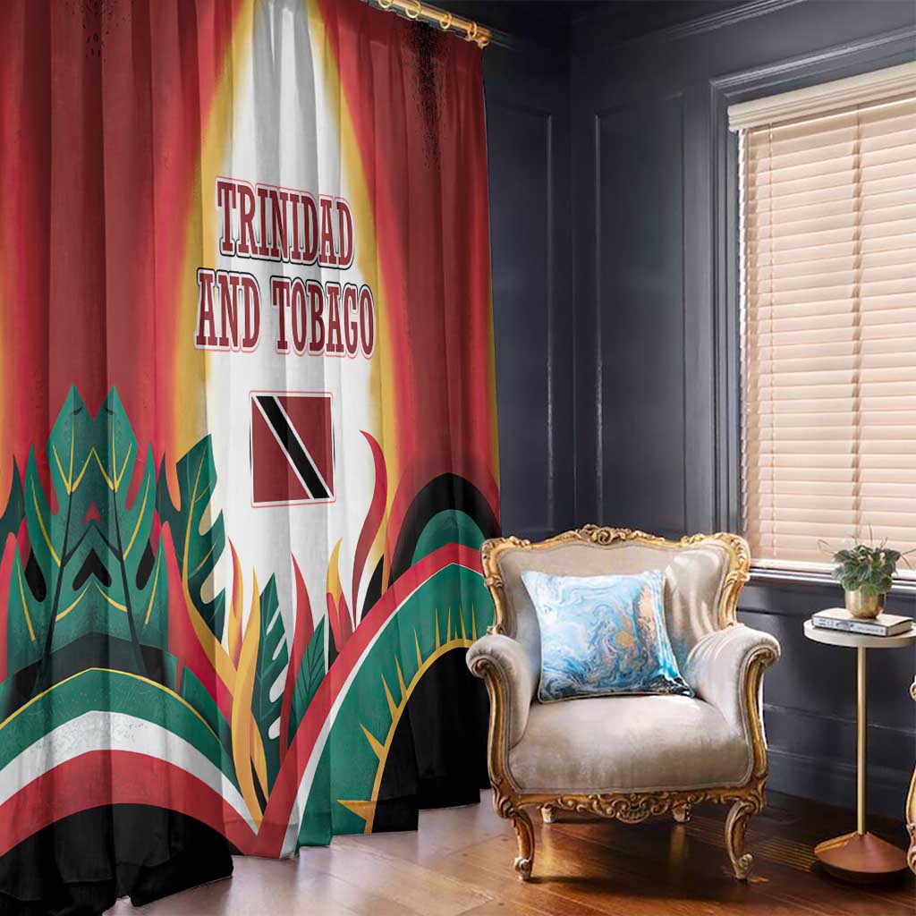 Trinidad and Tobago Scarlet Ibis Window Curtain with Tropical Leaves and National Flag Design TS04