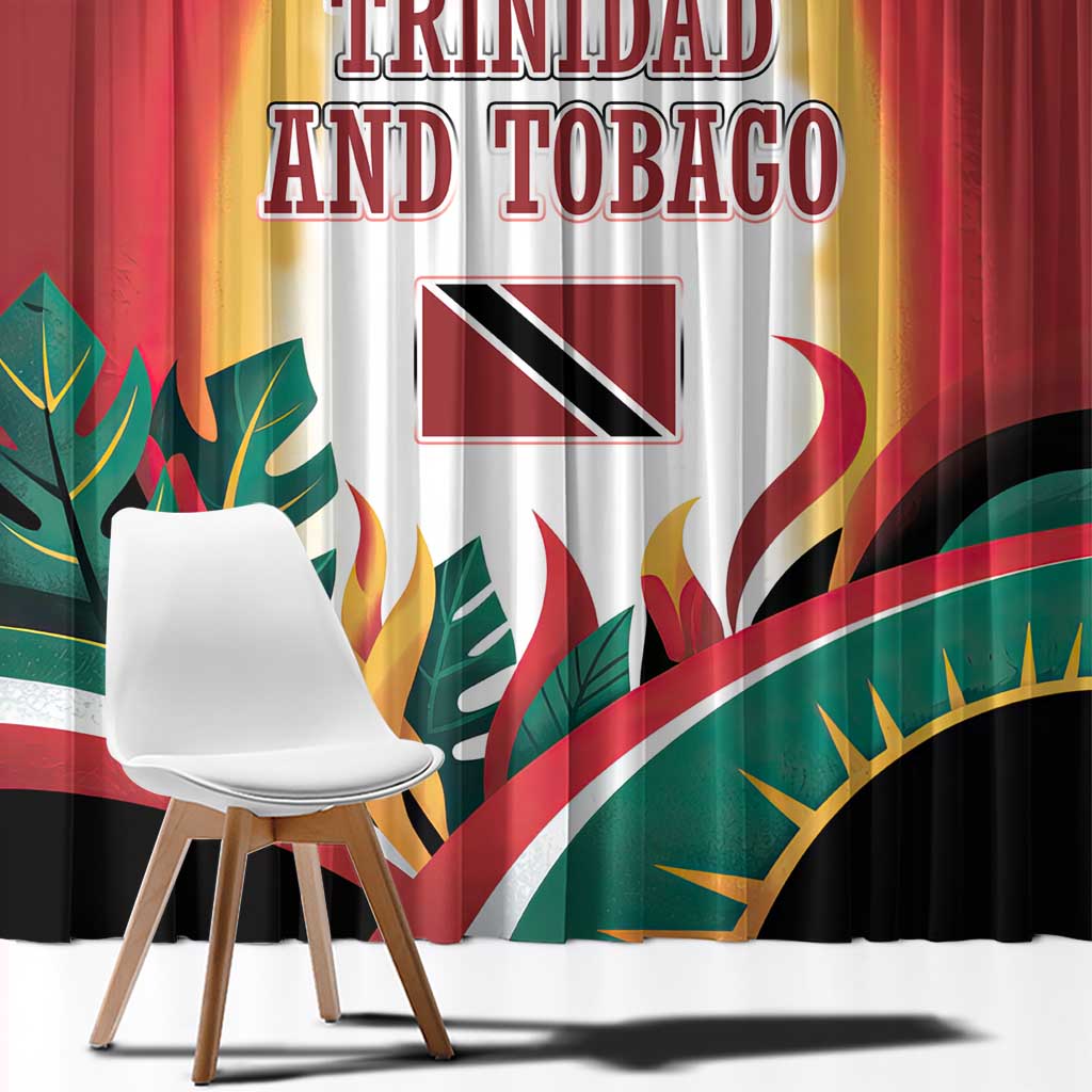 Trinidad and Tobago Scarlet Ibis Window Curtain with Tropical Leaves and National Flag Design TS04