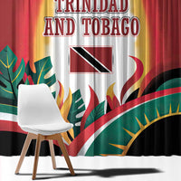 Trinidad and Tobago Scarlet Ibis Window Curtain with Tropical Leaves and National Flag Design TS04
