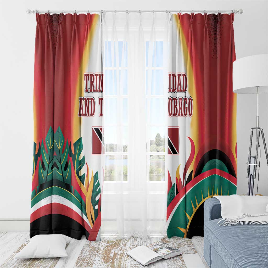 Trinidad and Tobago Scarlet Ibis Window Curtain with Tropical Leaves and National Flag Design TS04