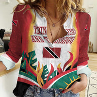 Trinidad and Tobago Scarlet Ibis Women Casual Shirt with Tropical Leaves and National Flag Design TS04