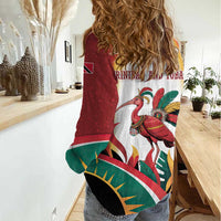 Trinidad and Tobago Scarlet Ibis Women Casual Shirt with Tropical Leaves and National Flag Design TS04