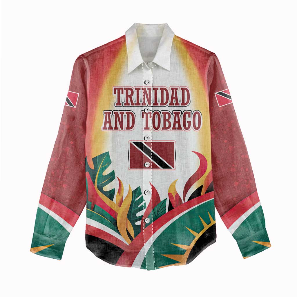 Trinidad and Tobago Scarlet Ibis Women Casual Shirt with Tropical Leaves and National Flag Design TS04