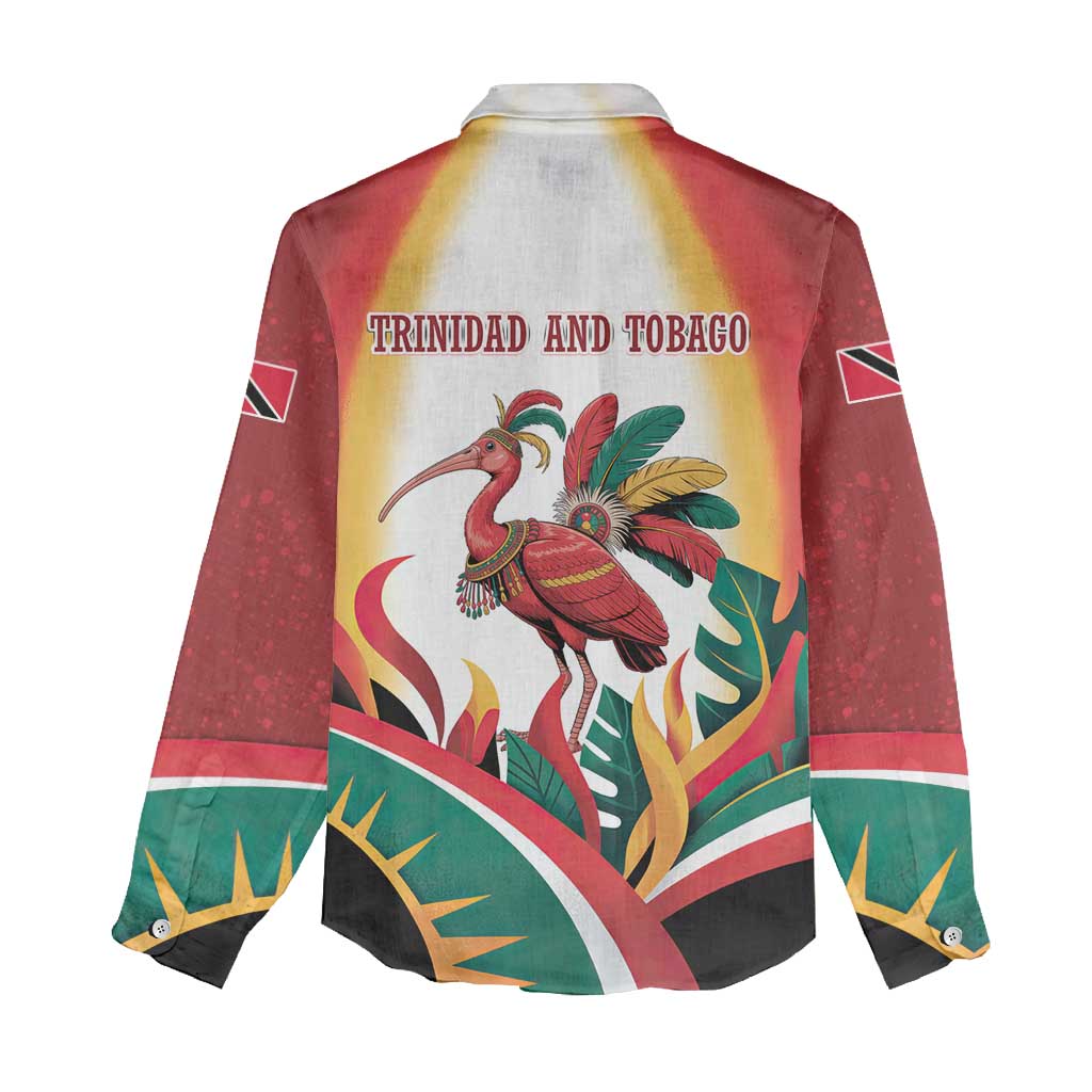 Trinidad and Tobago Scarlet Ibis Women Casual Shirt with Tropical Leaves and National Flag Design TS04