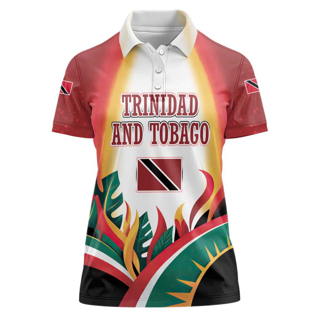 Trinidad and Tobago Scarlet Ibis Women Polo Shirt with Tropical Leaves and National Flag Design TS04