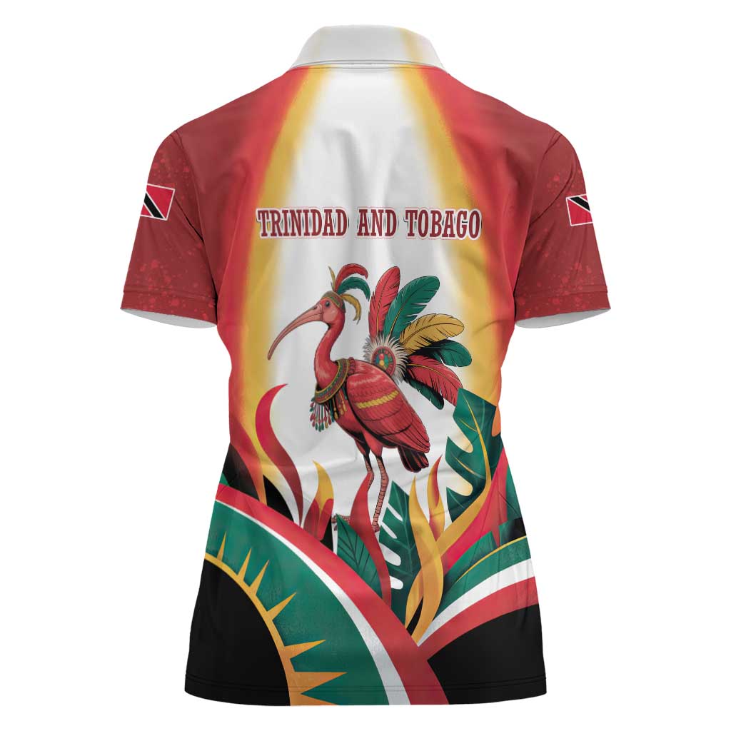 Trinidad and Tobago Scarlet Ibis Women Polo Shirt with Tropical Leaves and National Flag Design TS04