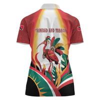 Trinidad and Tobago Scarlet Ibis Women Polo Shirt with Tropical Leaves and National Flag Design TS04