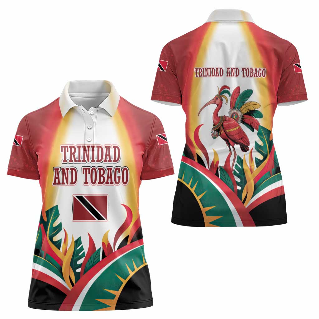 Trinidad and Tobago Scarlet Ibis Women Polo Shirt with Tropical Leaves and National Flag Design TS04
