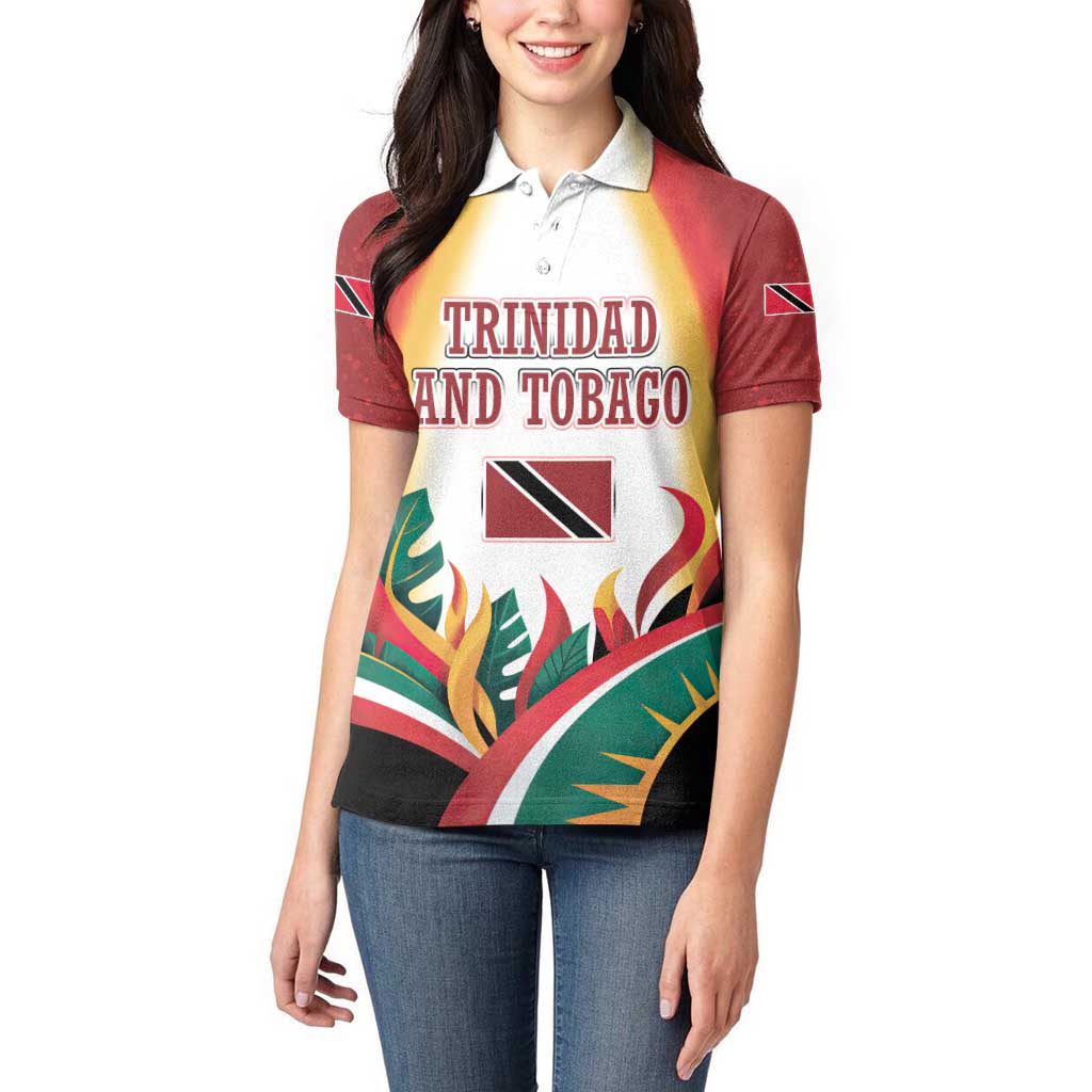 Trinidad and Tobago Scarlet Ibis Women Polo Shirt with Tropical Leaves and National Flag Design TS04