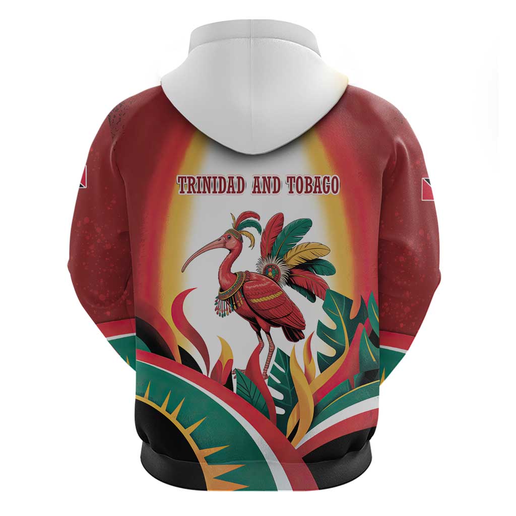 Trinidad and Tobago Scarlet Ibis Zip Hoodie with Tropical Leaves and National Flag Design TS04