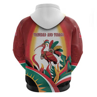 Trinidad and Tobago Scarlet Ibis Zip Hoodie with Tropical Leaves and National Flag Design TS04