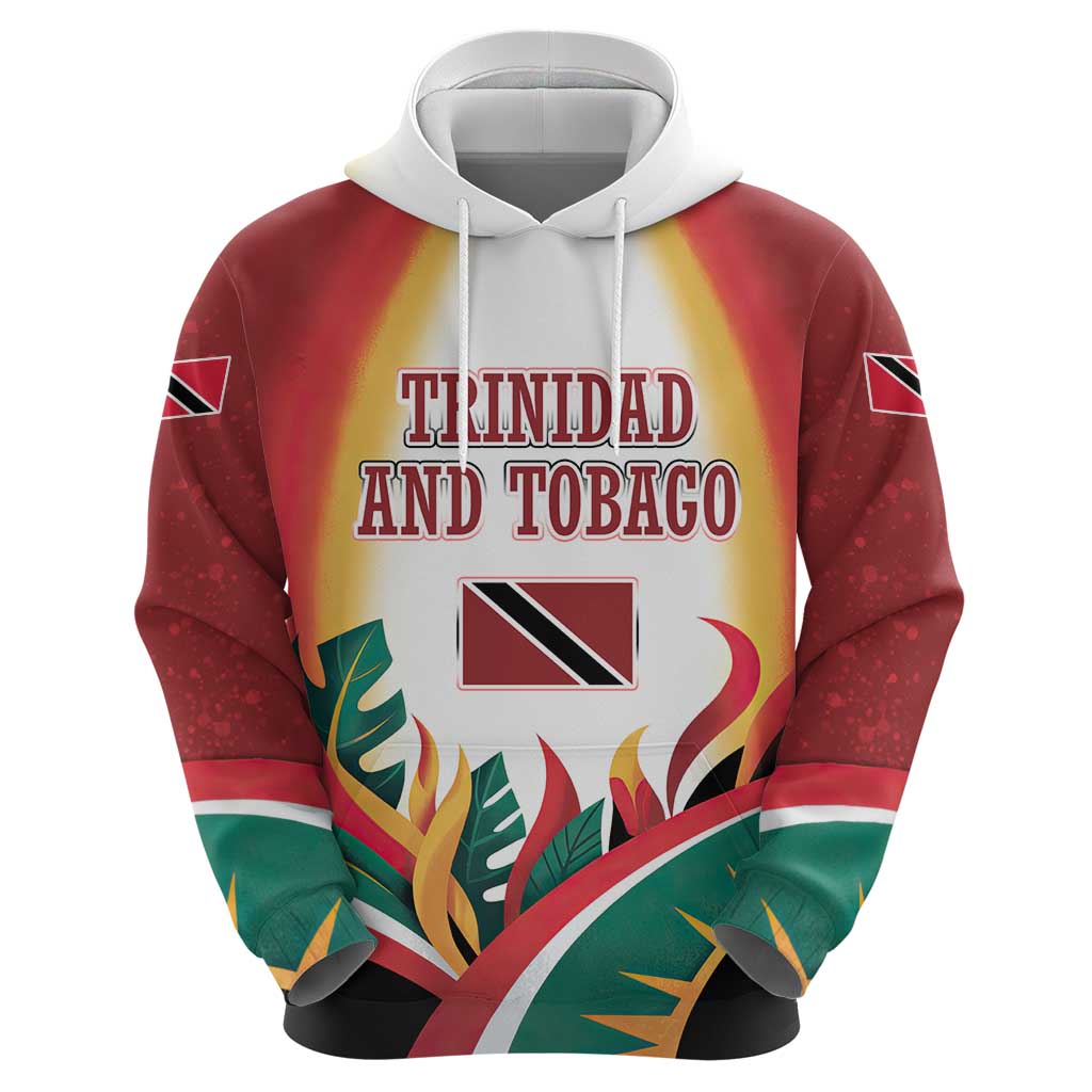Trinidad and Tobago Scarlet Ibis Zip Hoodie with Tropical Leaves and National Flag Design TS04