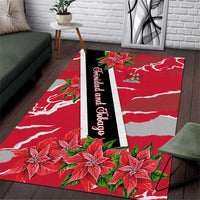 Trinidad and Tobago Red Poinsettia Area Rug with National Crest and Diagonal Flag Sash Design - Wonder Print Shop