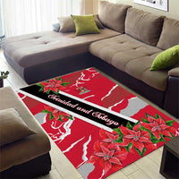 Trinidad and Tobago Red Poinsettia Area Rug with National Crest and Diagonal Flag Sash Design - Wonder Print Shop