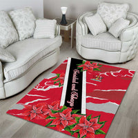 Trinidad and Tobago Red Poinsettia Area Rug with National Crest and Diagonal Flag Sash Design - Wonder Print Shop