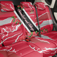 Trinidad and Tobago Red Poinsettia Back Car Seat Cover with National Crest and Diagonal Flag Sash Design - Wonder Print Shop