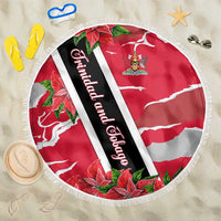 Trinidad and Tobago Red Poinsettia Beach Blanket with National Crest and Diagonal Flag Sash Design - Wonder Print Shop