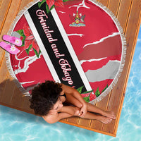 Trinidad and Tobago Red Poinsettia Beach Blanket with National Crest and Diagonal Flag Sash Design - Wonder Print Shop