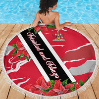 Trinidad and Tobago Red Poinsettia Beach Blanket with National Crest and Diagonal Flag Sash Design - Wonder Print Shop
