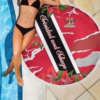 Trinidad and Tobago Red Poinsettia Beach Blanket with National Crest and Diagonal Flag Sash Design - Wonder Print Shop