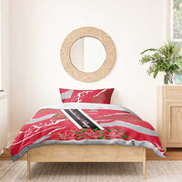 Trinidad and Tobago Red Poinsettia Bedding Set with National Crest and Diagonal Flag Sash Design - Wonder Print Shop