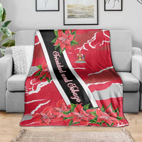 Trinidad and Tobago Red Poinsettia Blanket with National Crest and Diagonal Flag Sash Design - Wonder Print Shop