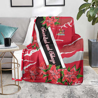 Trinidad and Tobago Red Poinsettia Blanket with National Crest and Diagonal Flag Sash Design - Wonder Print Shop