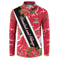 Trinidad and Tobago Red Poinsettia Button Sweatshirt with National Crest and Diagonal Flag Sash Design - Wonder Print Shop