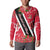 Trinidad and Tobago Red Poinsettia Button Sweatshirt with National Crest and Diagonal Flag Sash Design - Wonder Print Shop