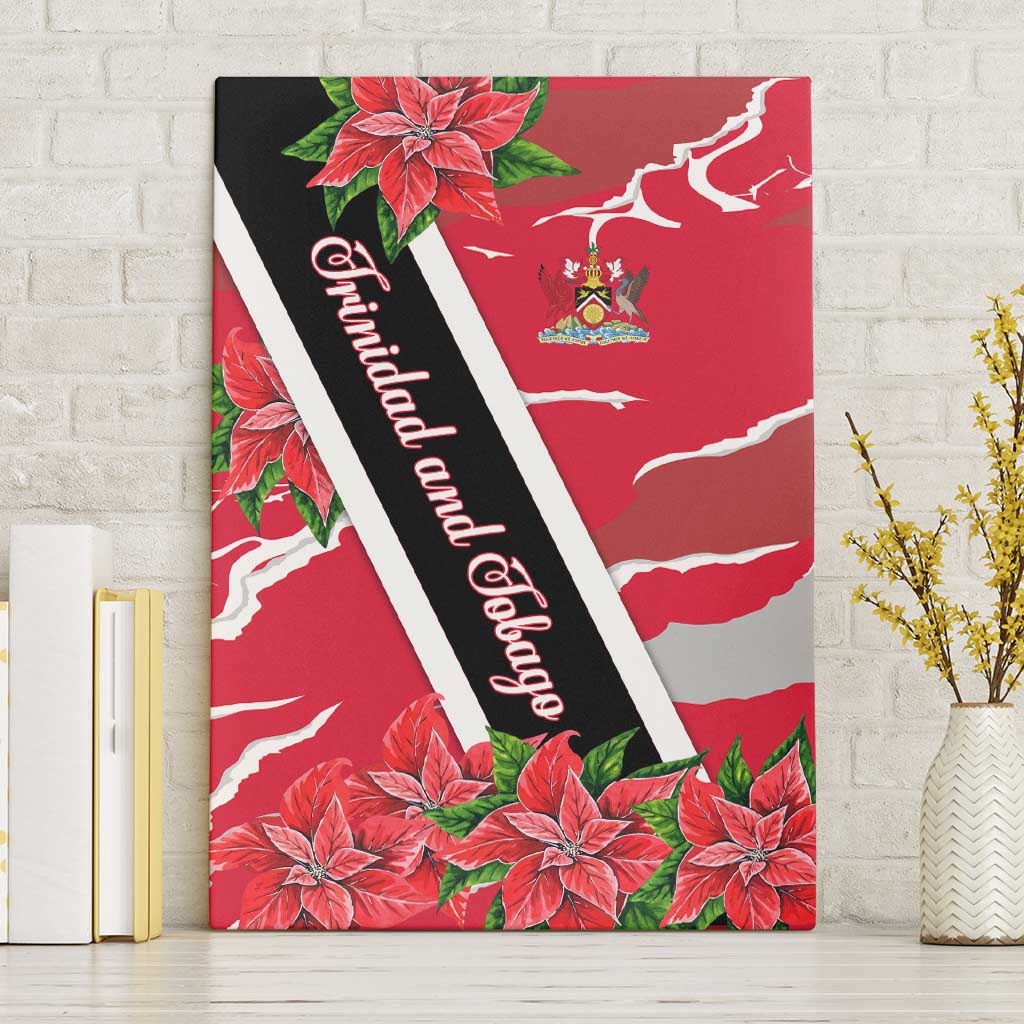 Trinidad and Tobago Red Poinsettia Canvas Wall Art with National Crest and Diagonal Flag Sash Design - Wonder Print Shop