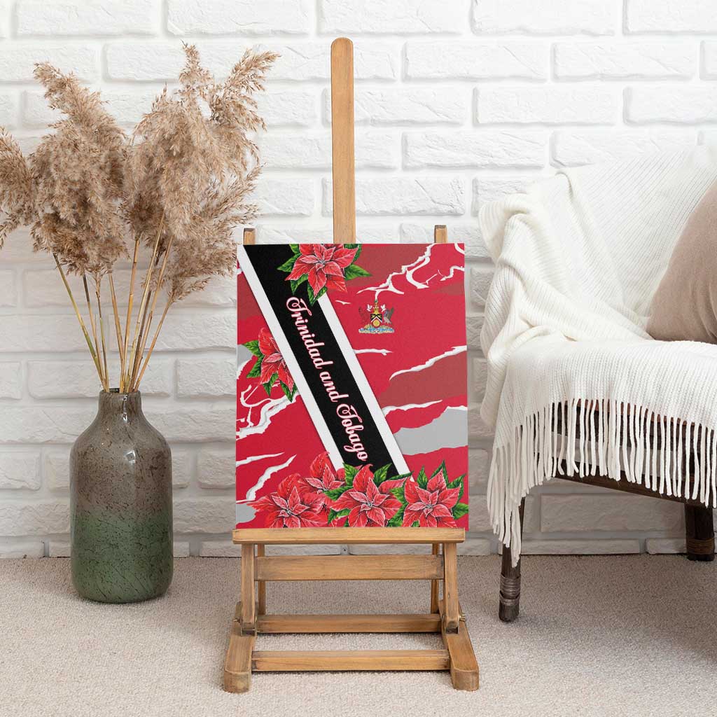 Trinidad and Tobago Red Poinsettia Canvas Wall Art with National Crest and Diagonal Flag Sash Design - Wonder Print Shop