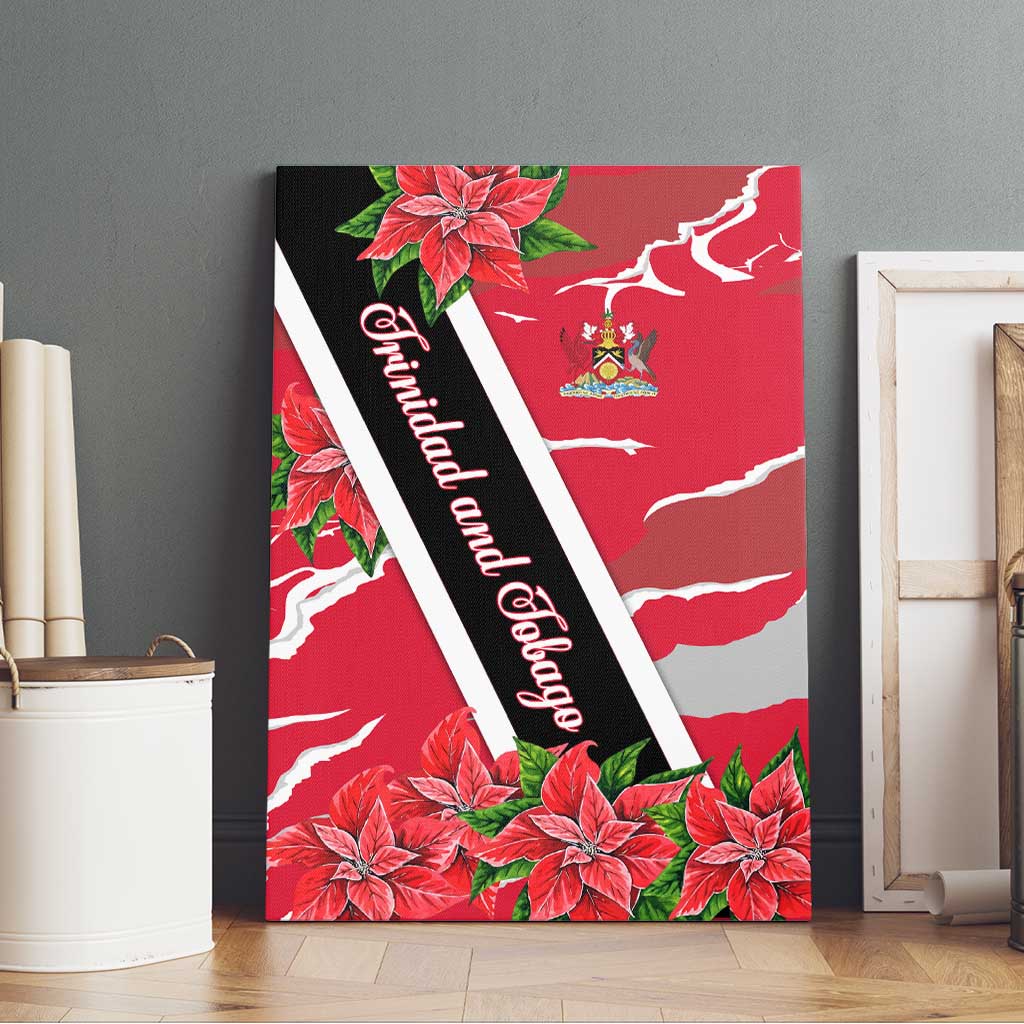 Trinidad and Tobago Red Poinsettia Canvas Wall Art with National Crest and Diagonal Flag Sash Design - Wonder Print Shop