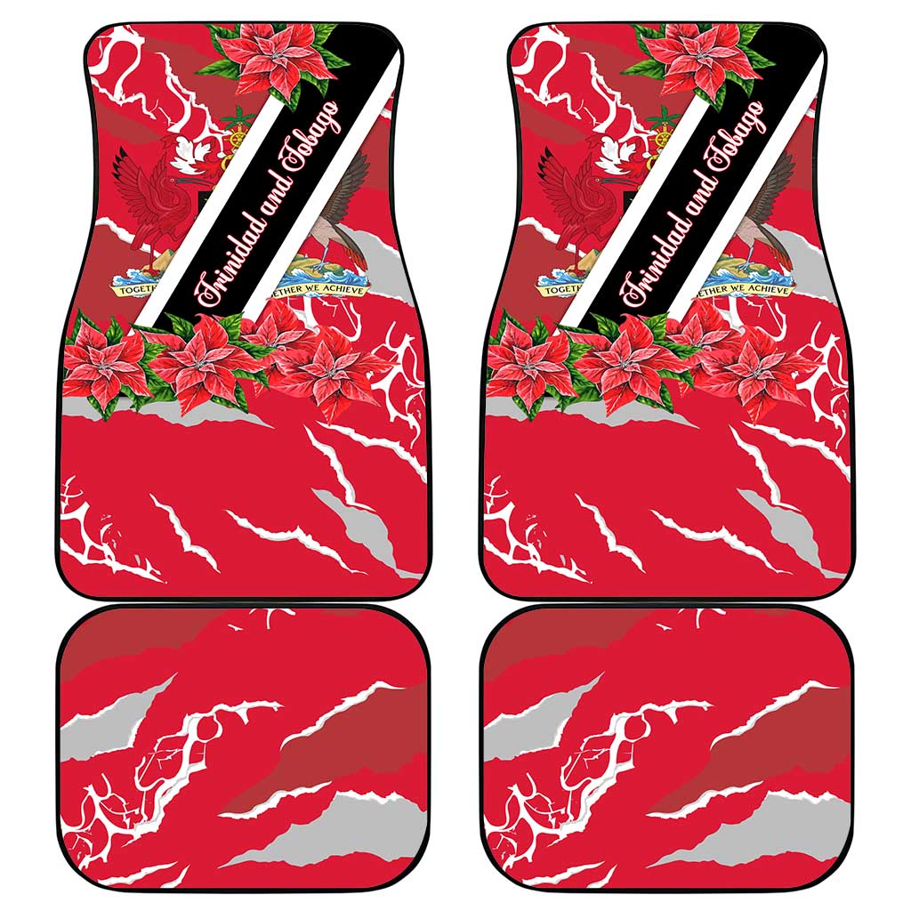 Trinidad and Tobago Red Poinsettia Car Mats with National Crest and Diagonal Flag Sash Design - Wonder Print Shop