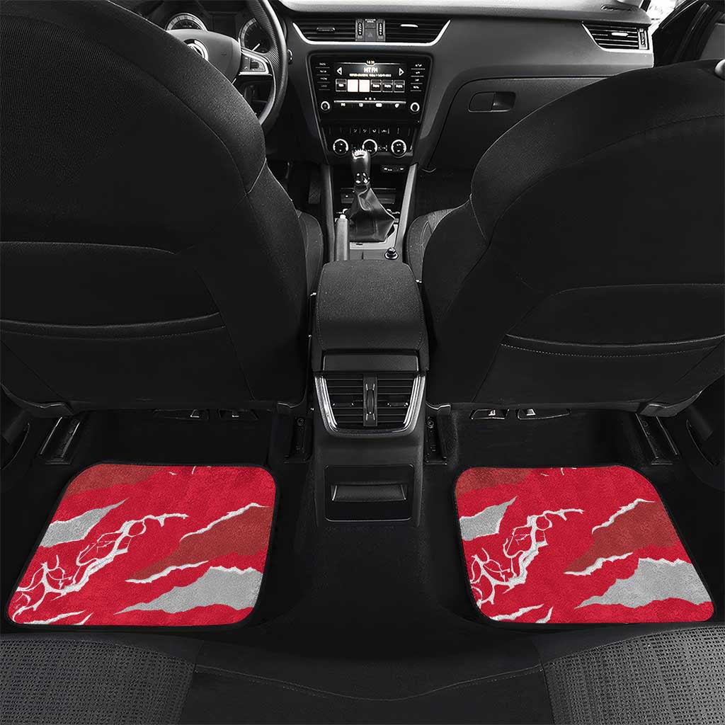 Trinidad and Tobago Red Poinsettia Car Mats with National Crest and Diagonal Flag Sash Design - Wonder Print Shop